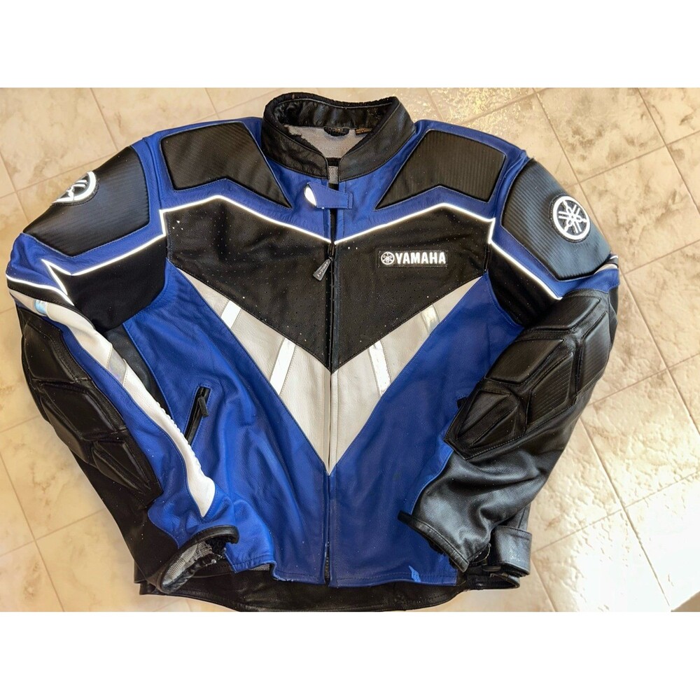 Vintage Yamaha Gerike Motorcycle Jacket Blue White Black Sz 48